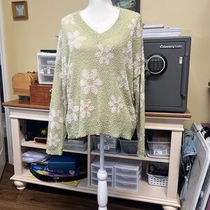 1.4.3. Story by Line Up V-Neck Sweater - Pastel Green and Cream